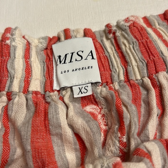 🟢 MISA Los Angeles Coral Grey & White Stripe Embroidered Off Shoulder Top - Picture 4 of 6